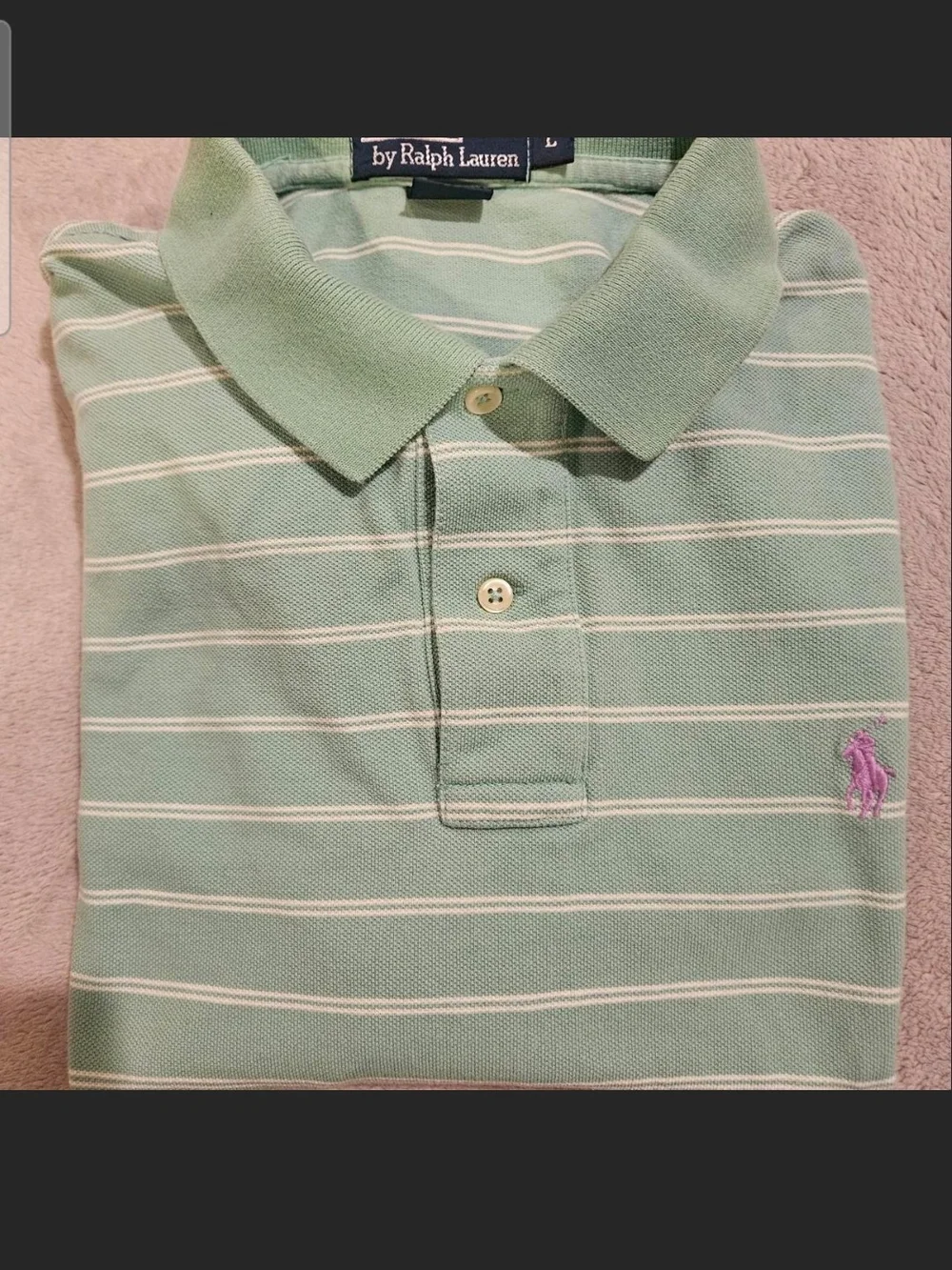 Classic Ralph Lauren Men’s Mint Green Striped Polo Shirt